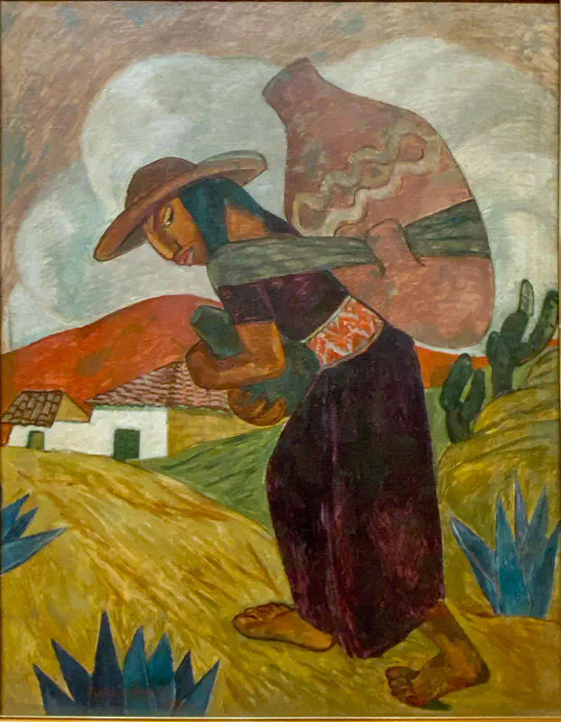 Gemälde: Peruanerin trägt ein Tongefäß, 20. Jahrhundert